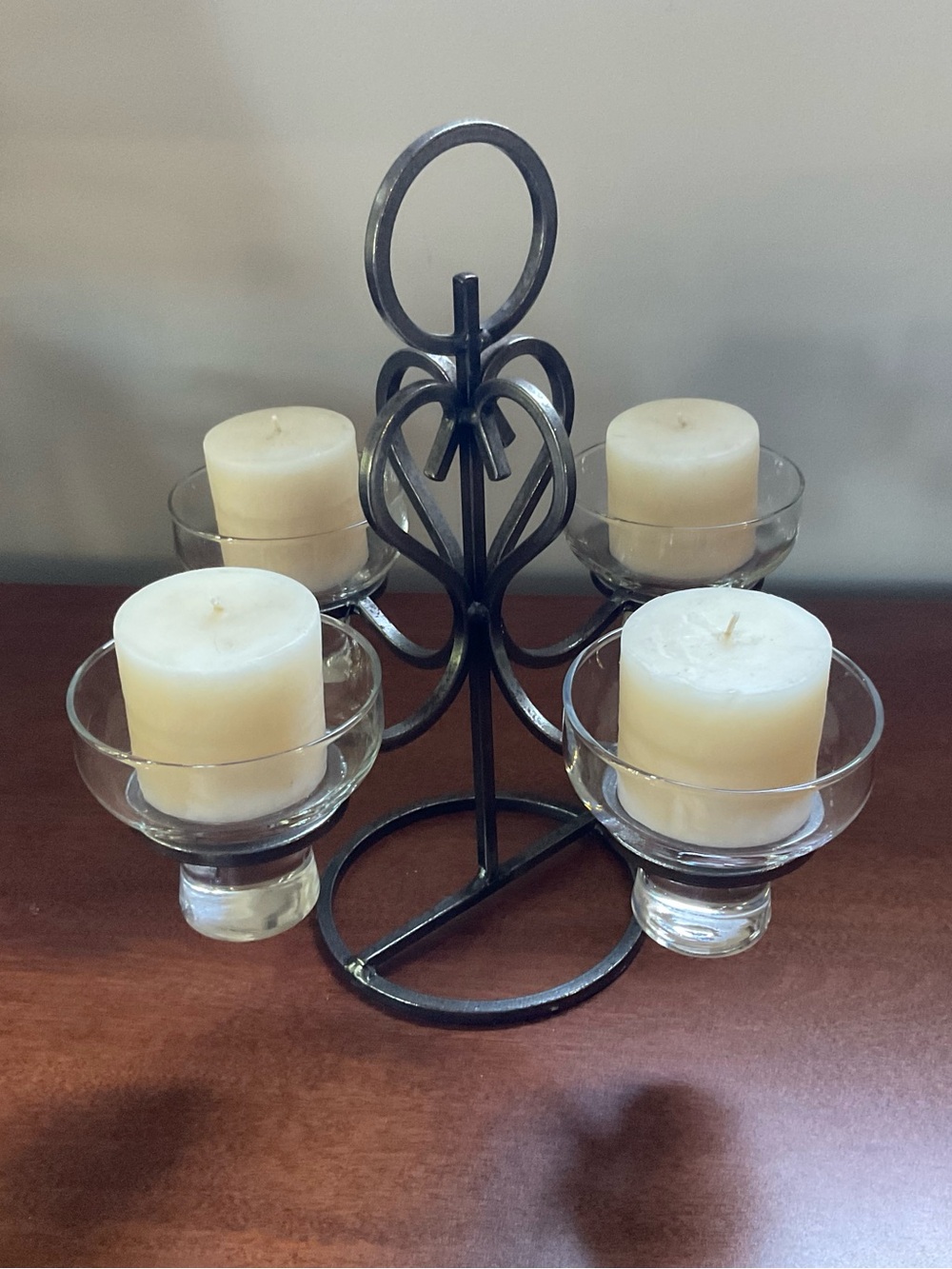 Vintage Wrought Iron Scroll 4-Cup Candle Holder Centerpiece